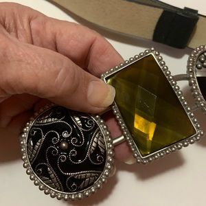 Chico’s black leather belt jeweled medallions adjustable